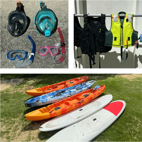 シュノーケル、シーカヤック、SUP、ライフジャケット